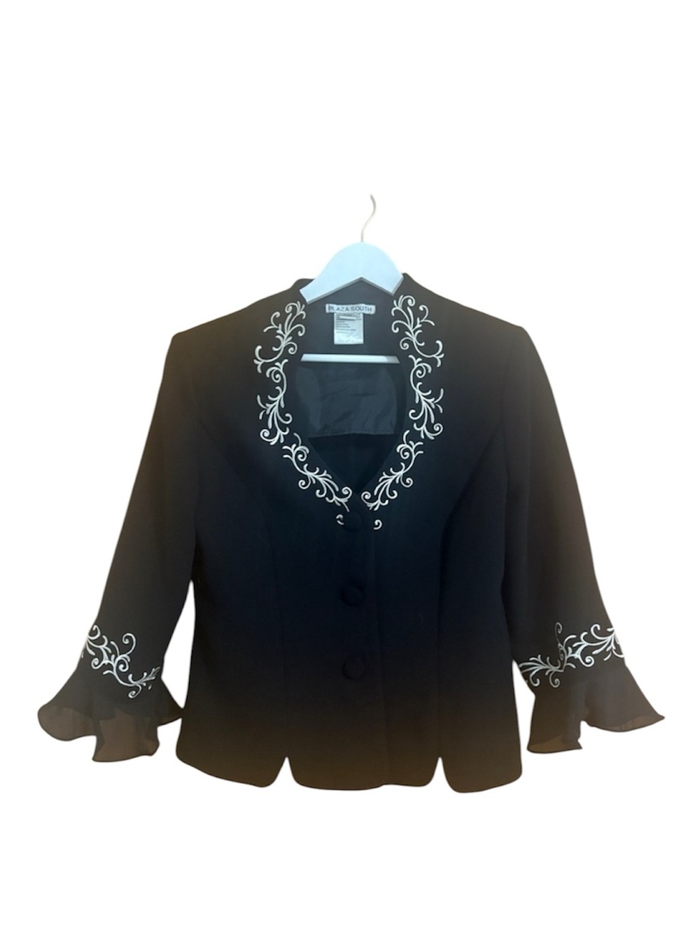 Vintage 90s Plaza South Black Blazer Jacket with Shoulder Pads Size 8